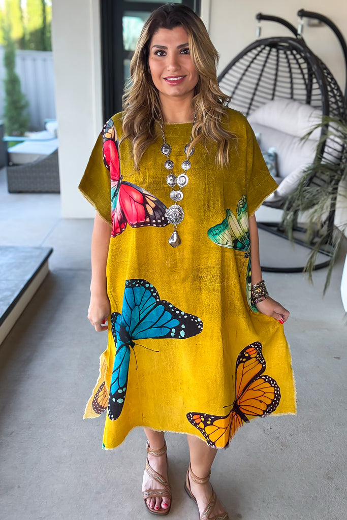 PRE ORDER: Butterfly Linen Feeling Dress/Tunic - 100% Cotton