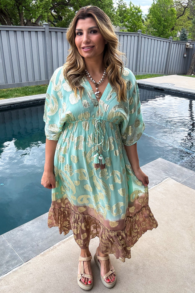 Sunset Paisley Dream Maxi Dress - Mint