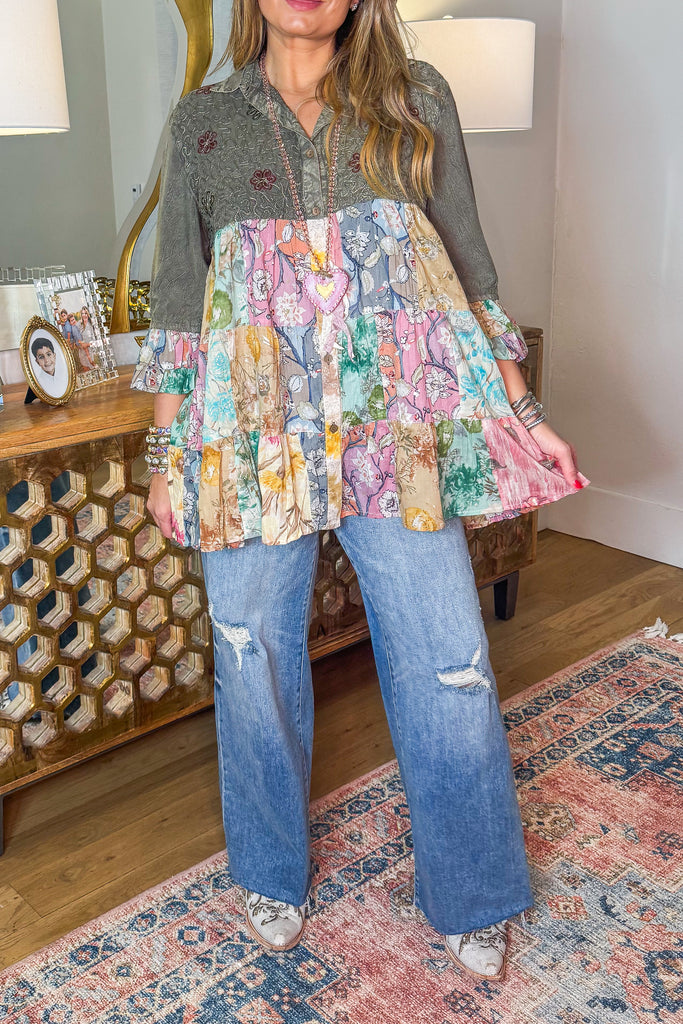 PRE ORDER: Getaway Garden Blouse - Gravel