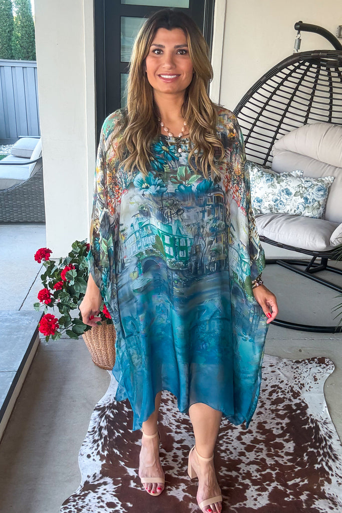 Midnight in Positano Silk Tunic - Made in Italy - Teal