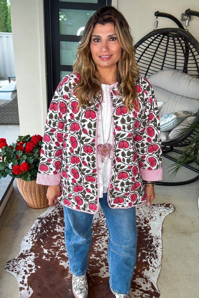 Handmade: Blushing Garden Reversible Quilt Jacket - 100% Cotton