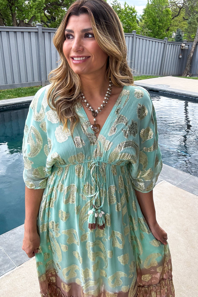 Sunset Paisley Dream Maxi Dress - Mint