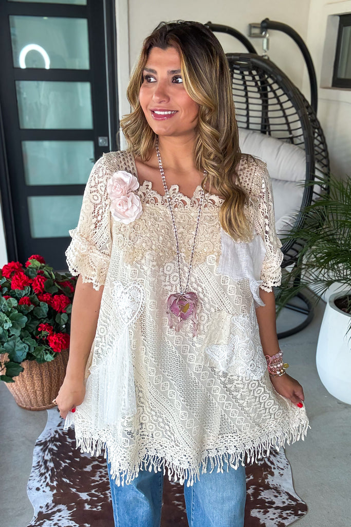 Rosy Lace Reverie Dress - 100% Cotton - Ivory