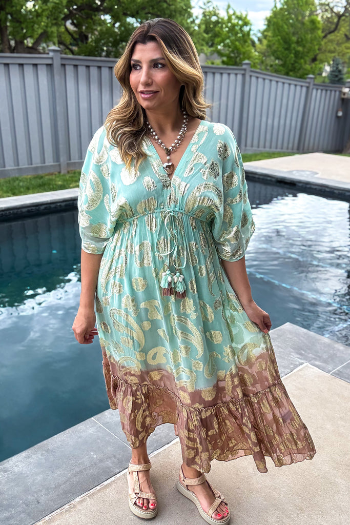 Sunset Paisley Dream Maxi Dress - Mint