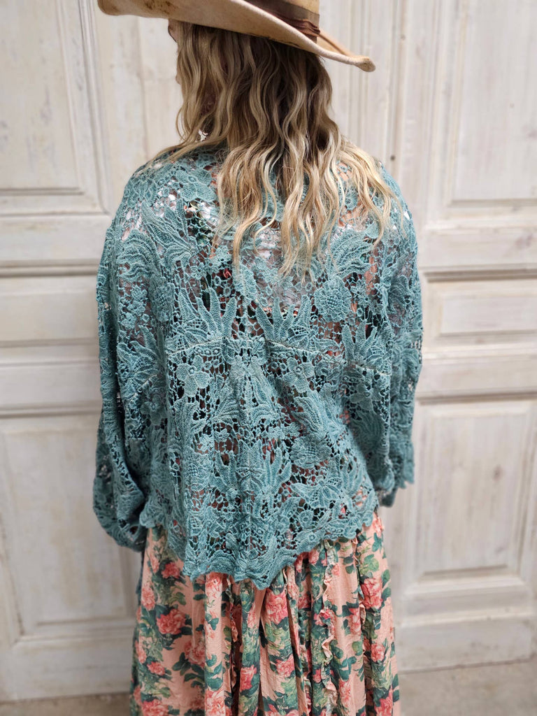 PRE ORDER: Desert Lace Dream Cardigan - Teal