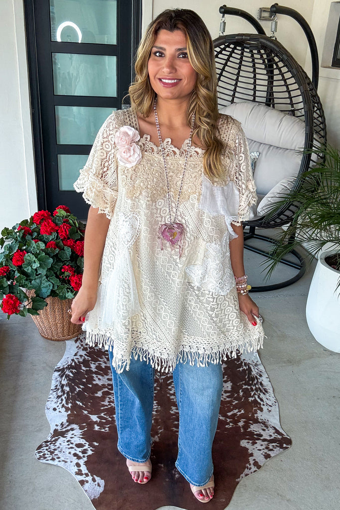 Rosy Lace Reverie Dress - 100% Cotton - Ivory