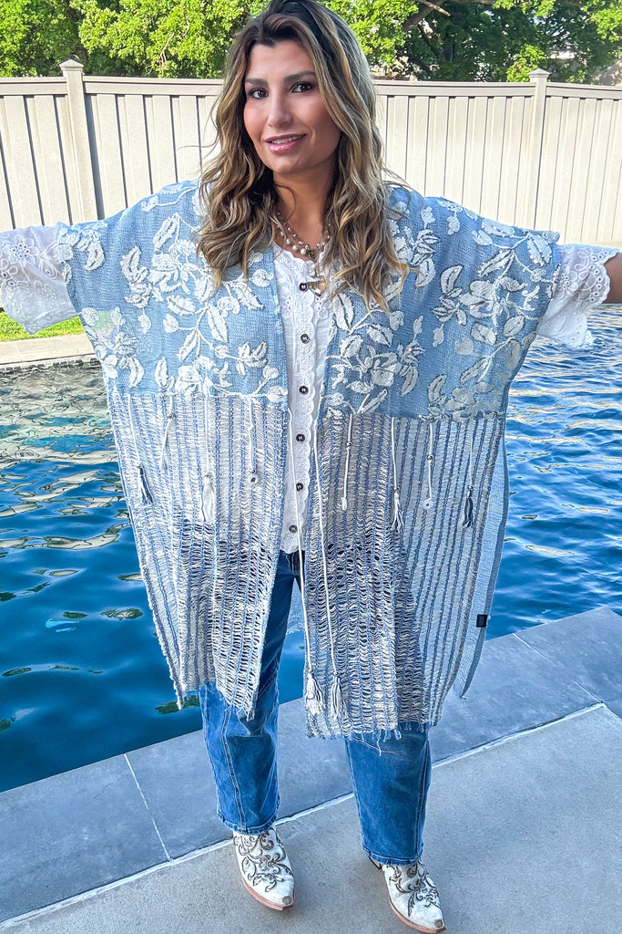 Open Skies Cardigan - 100% Cotton - Powder Blue - Made in USA