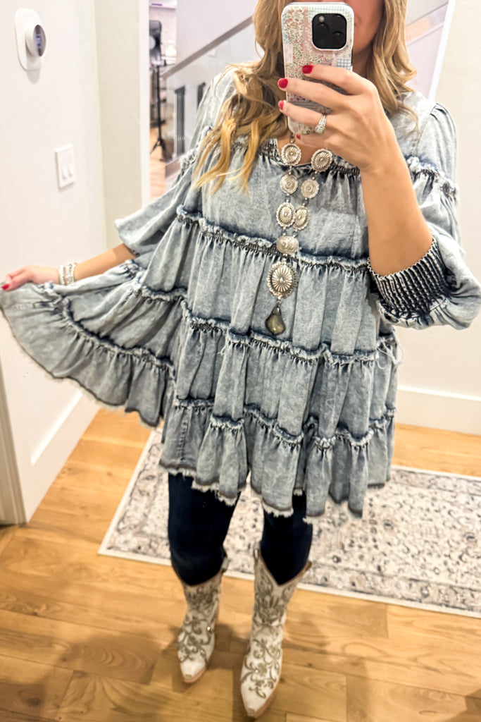 Stone Washed And Ready Tunic/Dress - Denim Dress