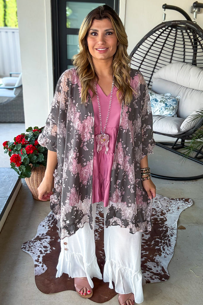 Everything Is Alright Oversized Kimono - Gray