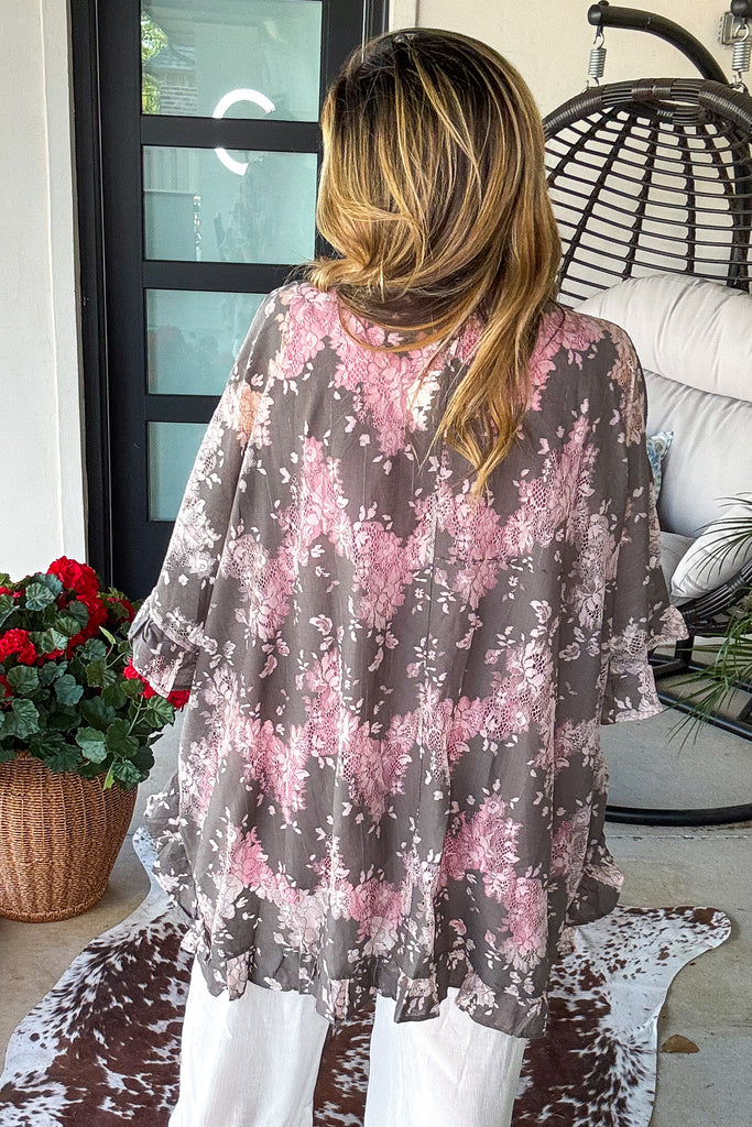 Everything Is Alright Oversized Kimono - Gray