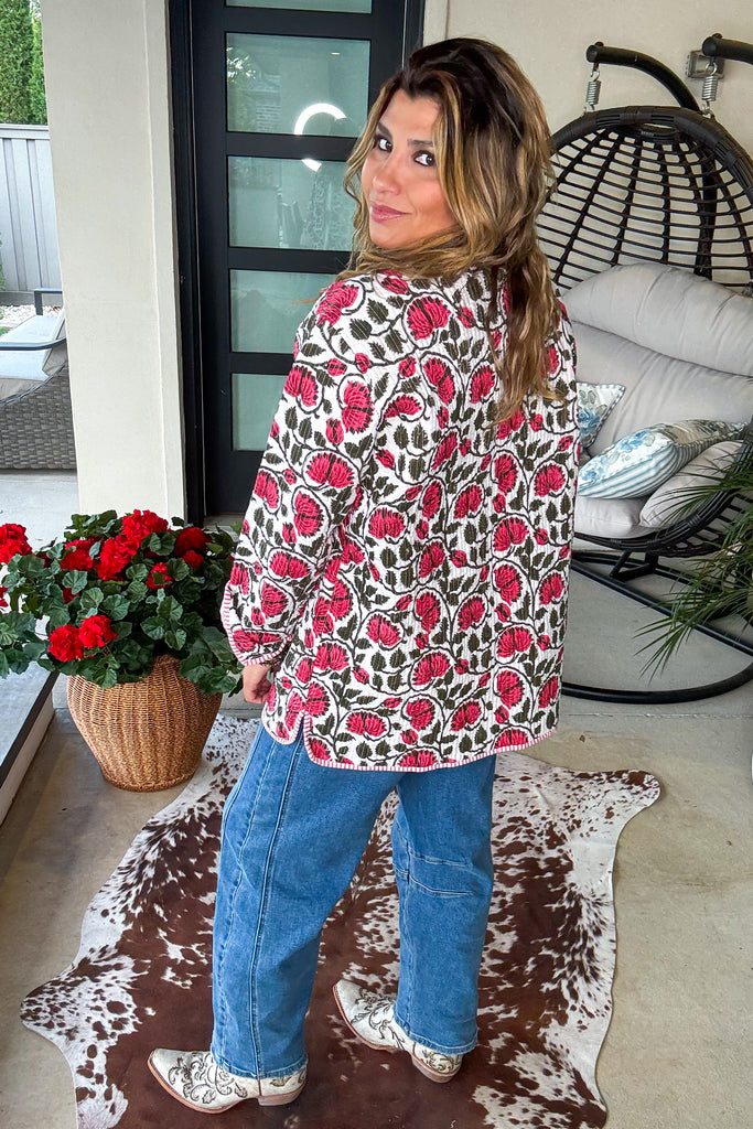 Handmade: Blushing Garden Reversible Quilt Jacket - 100% Cotton
