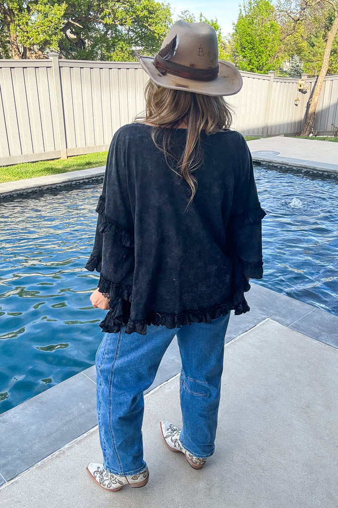 Midnight Ruffles Cinch Top - 100% Cotton - Black