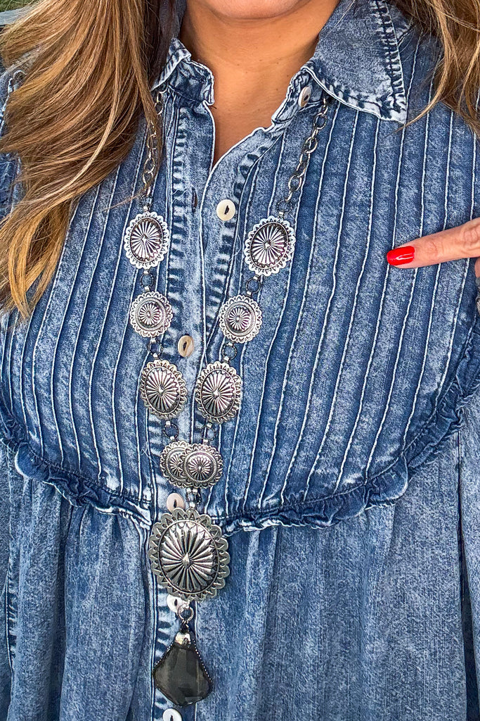 Country Charm Pintuck Oversized Denim Dress - Denim