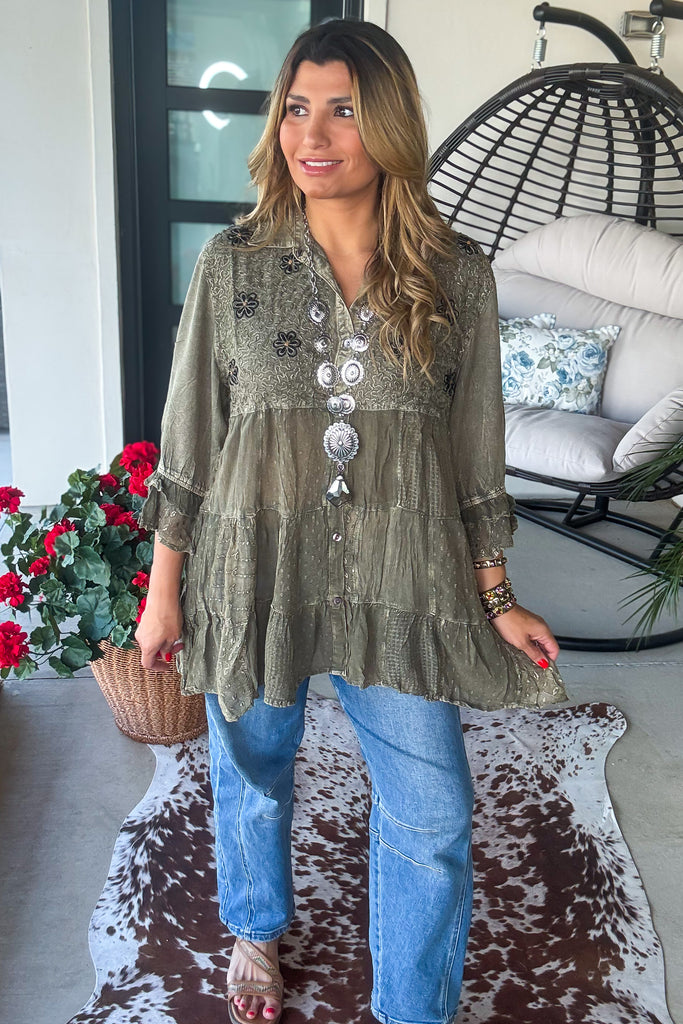 PRE ORDER: Gathering Sweetness Blouse - Gravel