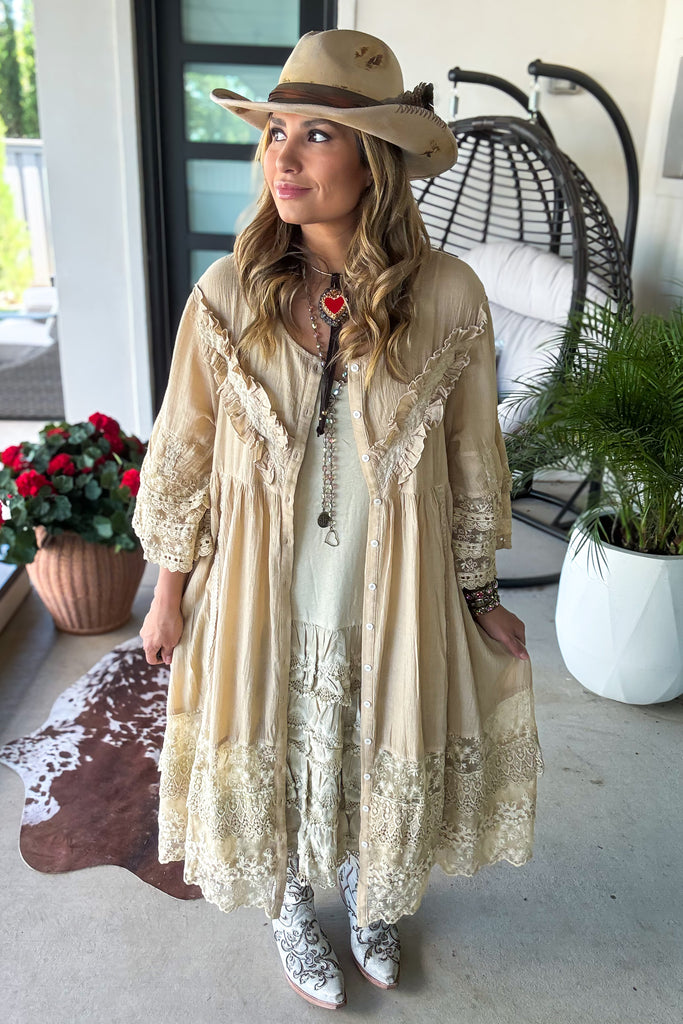 PRE ORDER: Desert Lace Daydream Slip Dress - Cotton Linen Blend - MADE IN USA