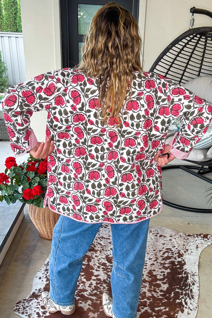 Handmade: Blushing Garden Reversible Quilt Jacket - 100% Cotton