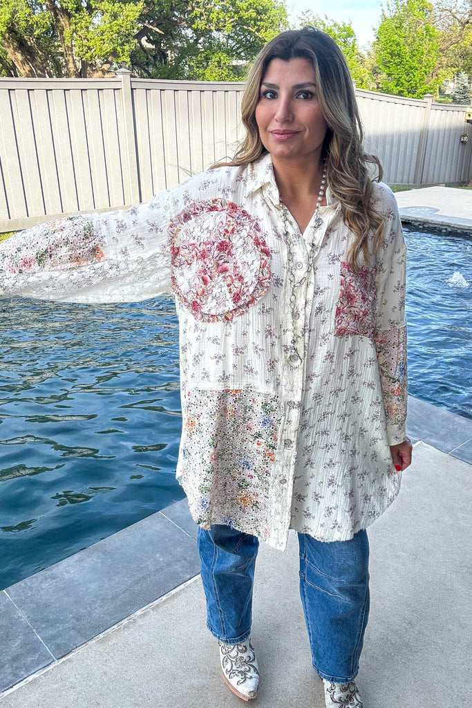 Confidence In Motion Tunic - 100% Cotton - Cream Floral