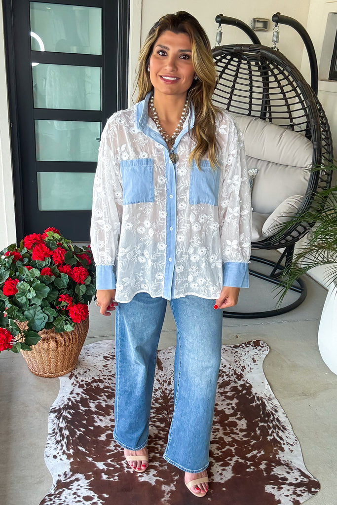 Diamond Dust Rhinestone Button Up Top - White - Made in Italy