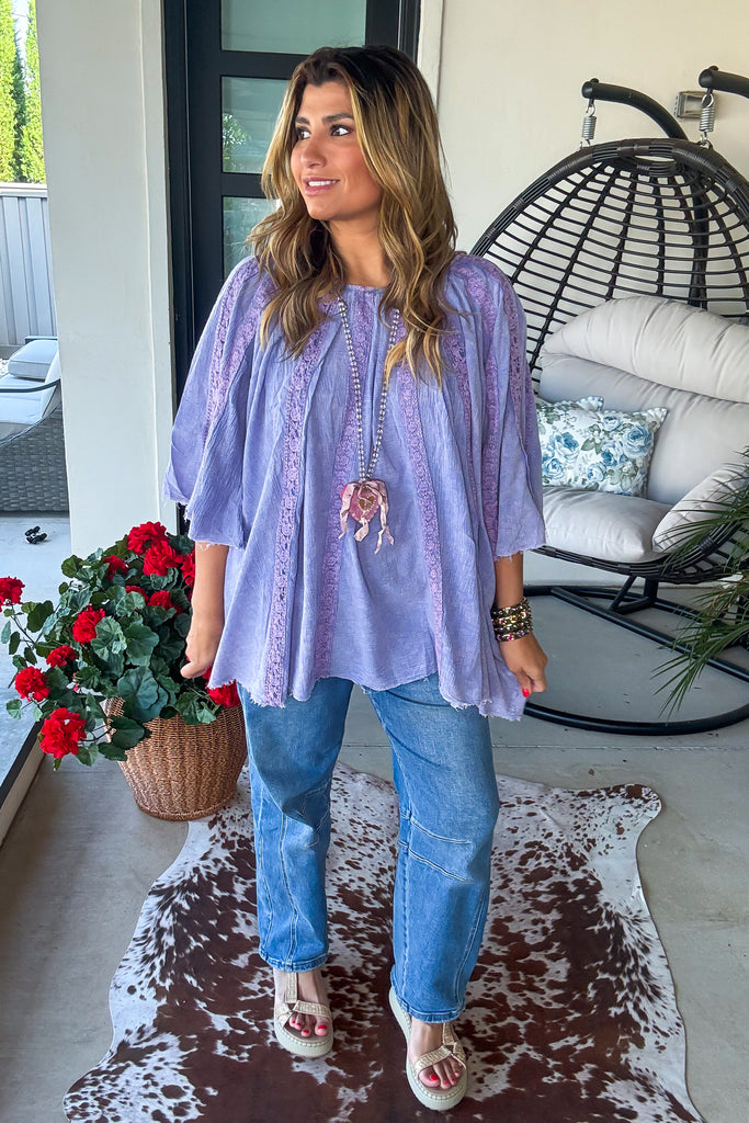 PRE ORDER: Riverstone Lace Tunic - 100% Cotton - Periwinkle
