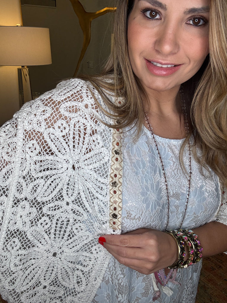Riverstone Glow Crochet Cardigan/Top - Off White