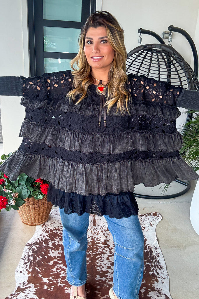 Gypsy Breeze Sheer Oversized Top - Black