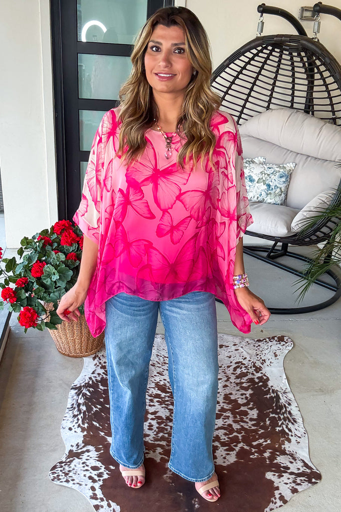Enchanted Wings Silk Top - Pink - Made in Italy