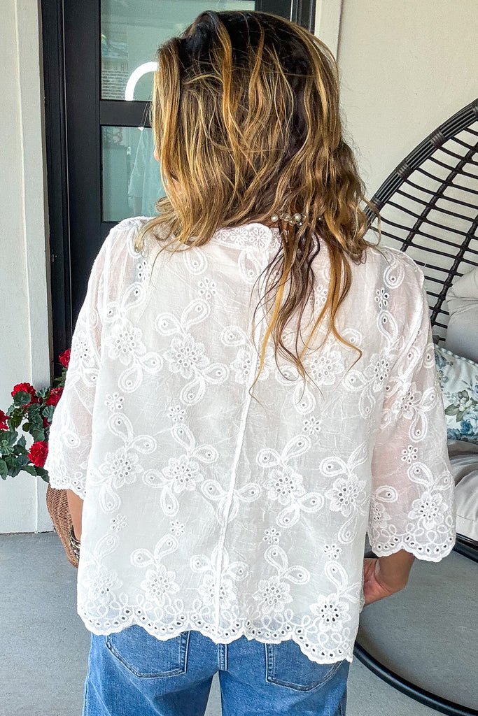 Porcelain Breeze Sheer Top - 100% Cotton - White