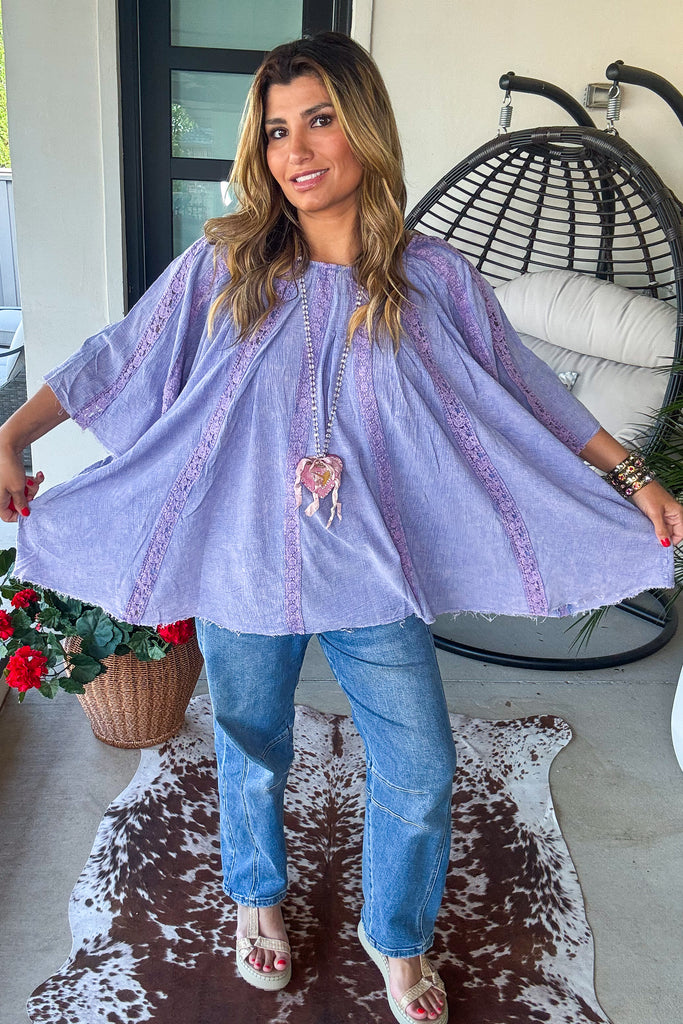 PRE ORDER: Riverstone Lace Tunic - 100% Cotton - Periwinkle
