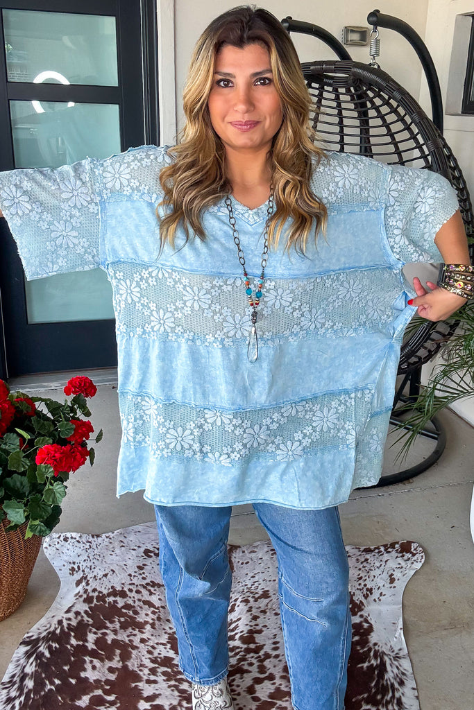 Moonwashed Lace Tunic - 100% Cotton - Blue