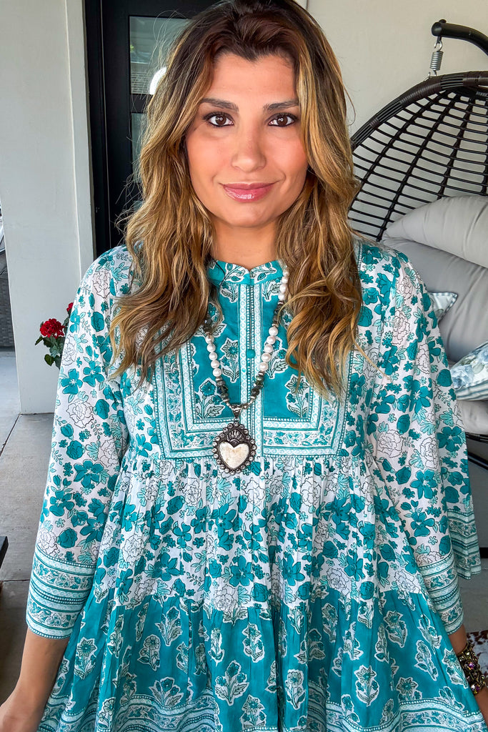 Petals In The Wind Tunic - 100% Cotton - Teal- Made in USA