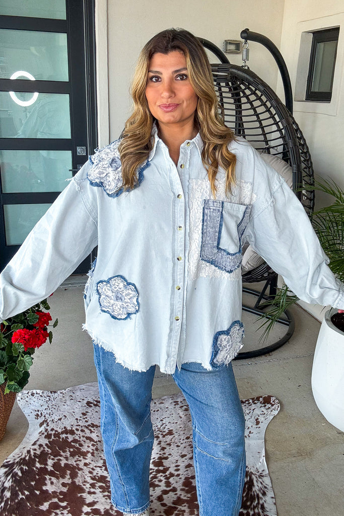 Faded Whispers Button Down Shirt - 100% Cotton - Denim