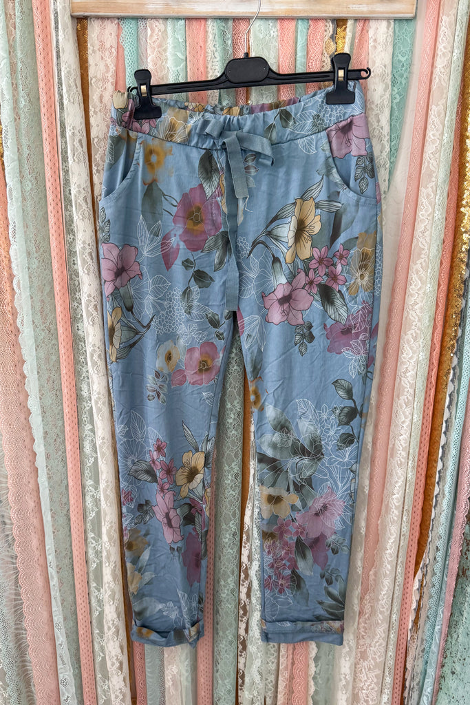 Made in Italy Scrunchy Stretch Floral Jogger Pants – Blue Floral - Sizes 6 to 14
