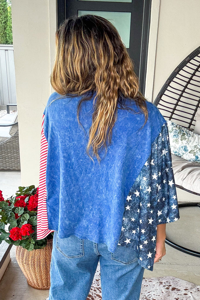 American Heritage Batwing Top - 100% Cotton - Blue