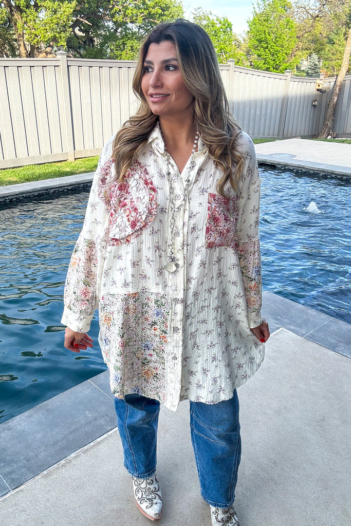 Confidence In Motion Tunic - 100% Cotton - Cream Floral