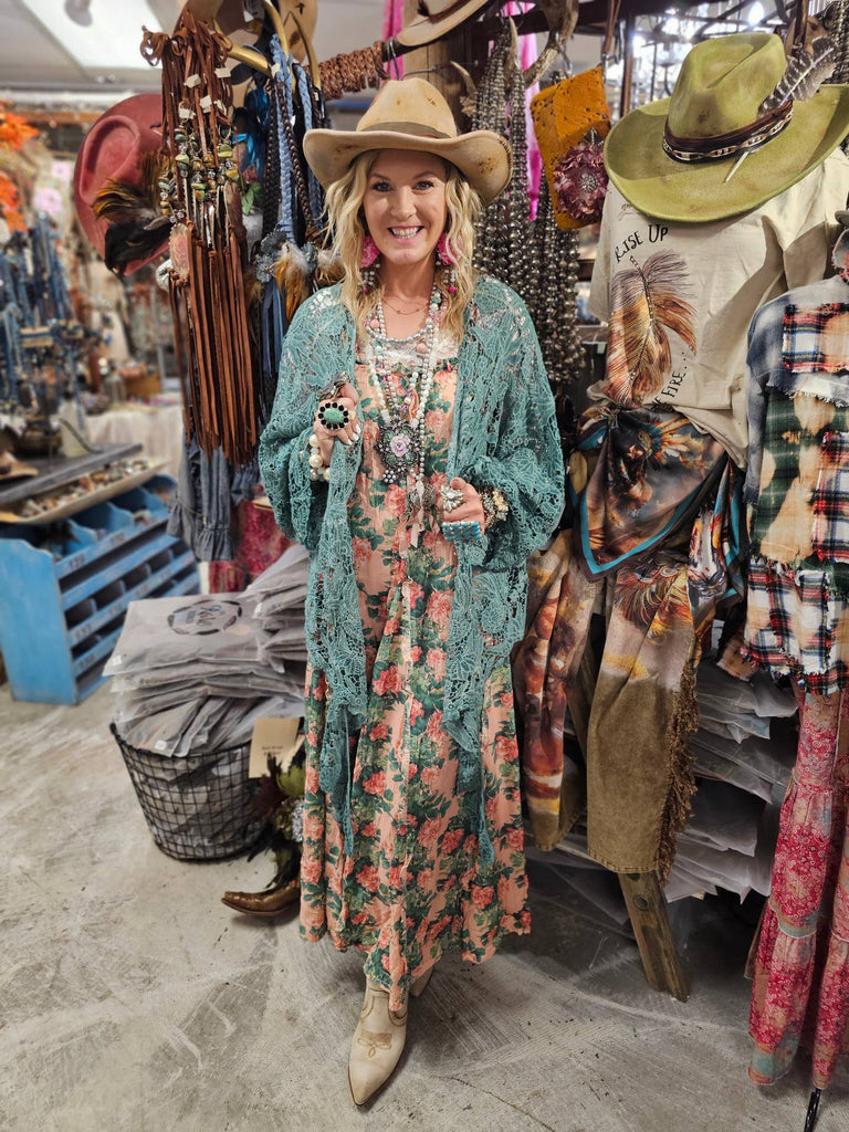 PRE ORDER: Desert Lace Dream Cardigan - Teal