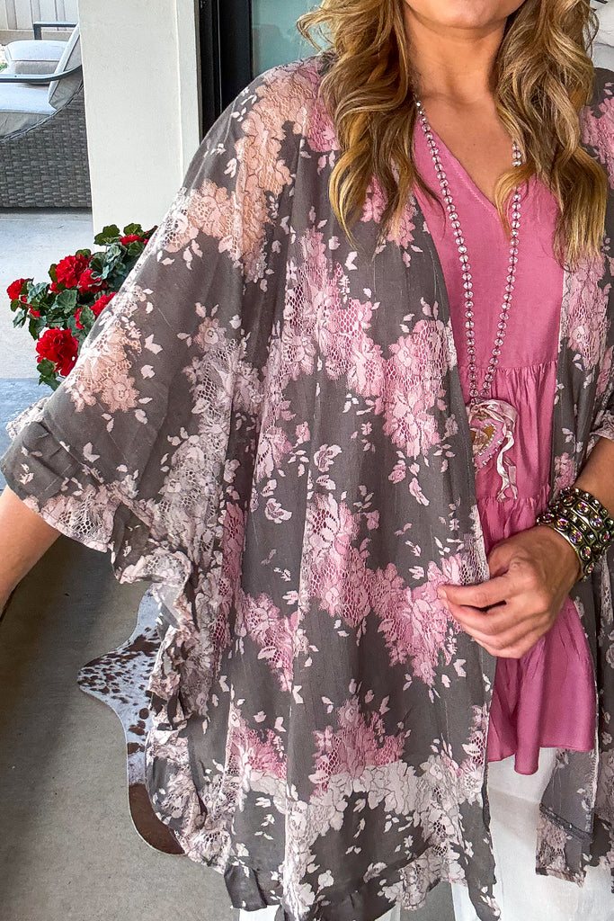 Everything Is Alright Oversized Kimono - Gray