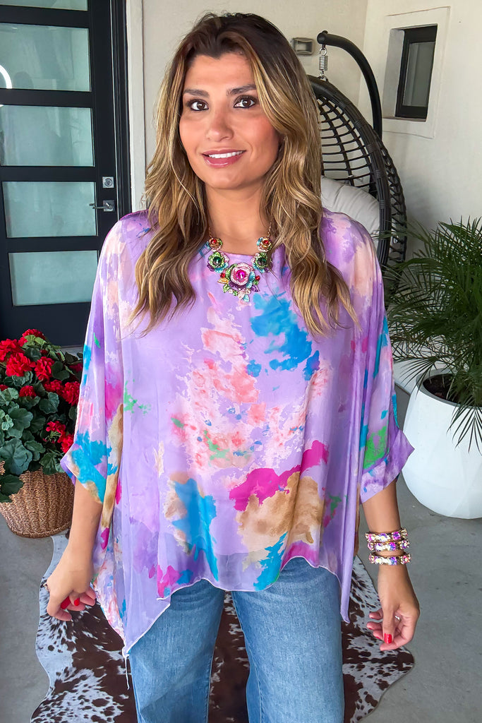 Confetti Glow Silk Top - Purple - Made in Italy