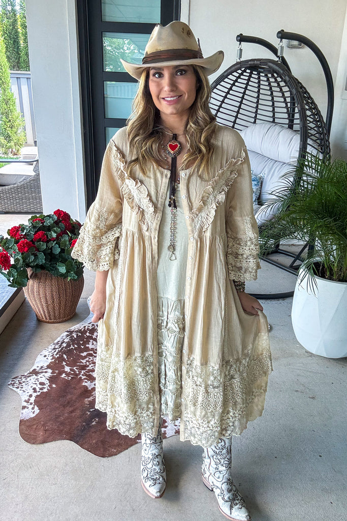PRE ORDER: Desert Lace Daydream Slip Dress - Cotton Linen Blend - MADE IN USA