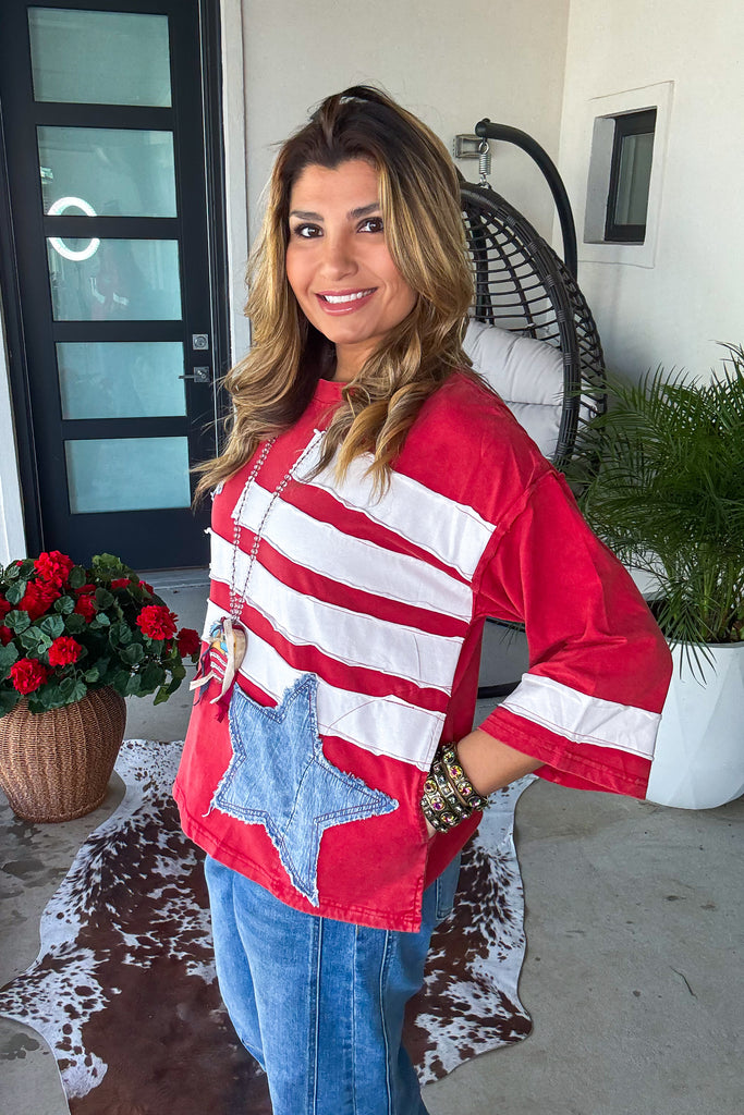 Homegrown Freedom Oversized Top - 100% Cotton - Red