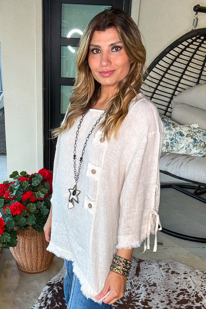 Best Intentions Button Top - 100% Linen- Made In Italy
