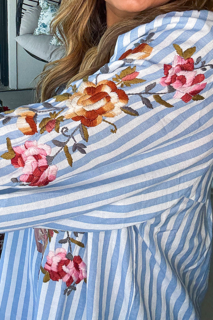 Embroidered Keepsake Blouse - Blue - 100% Cotton