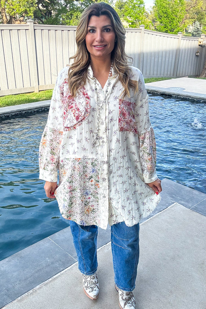 Confidence In Motion Tunic - 100% Cotton - Cream Floral
