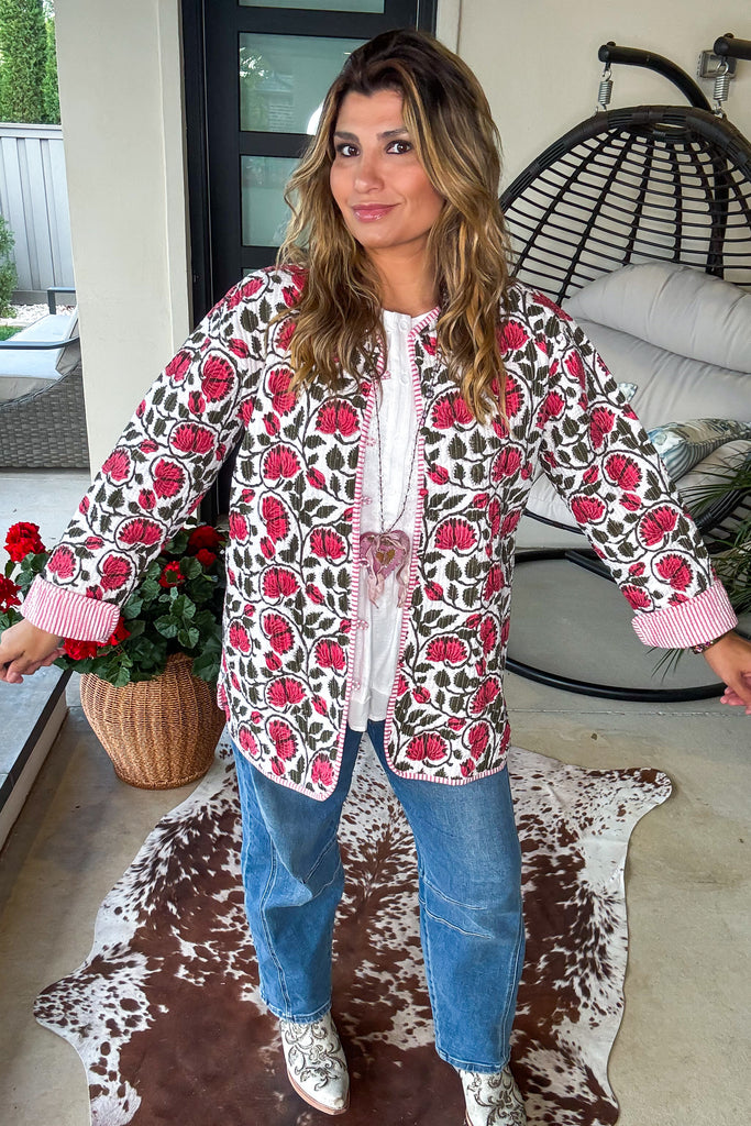 Handmade: Blushing Garden Reversible Quilt Jacket - 100% Cotton