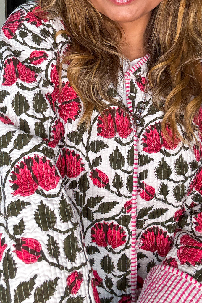 Handmade: Blushing Garden Reversible Quilt Jacket - 100% Cotton