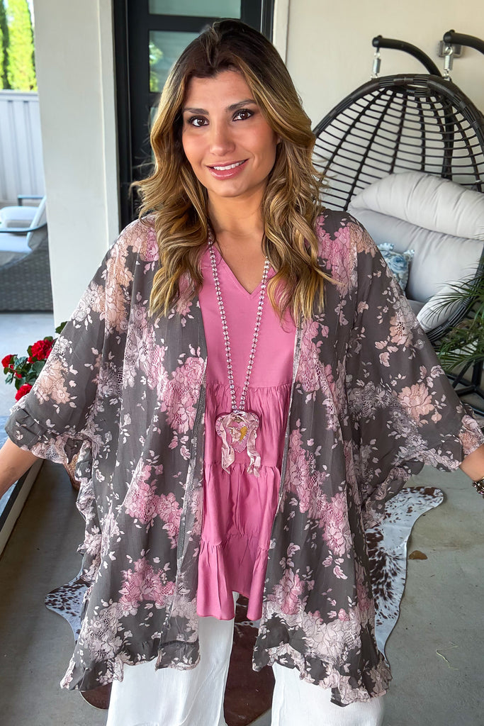 Everything Is Alright Oversized Kimono - Gray