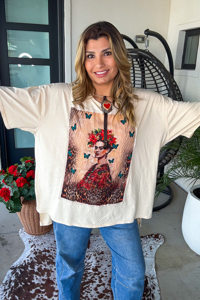 Frida Dreamer Distressed Tee - 100% Cotton