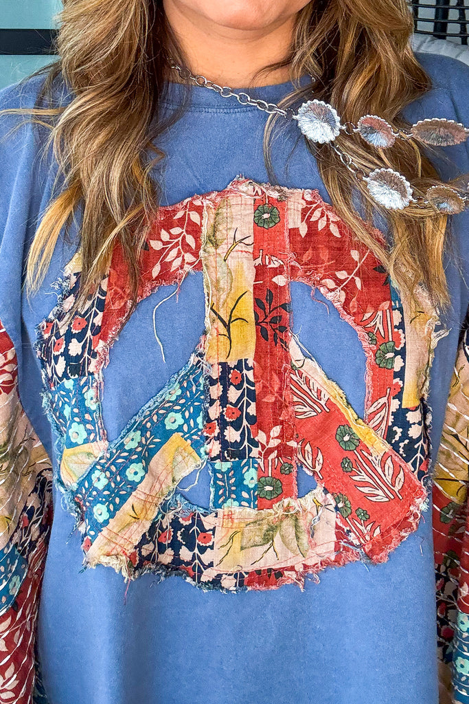 Peaceful Horizon Poncho Top - 100% Cotton - Blue