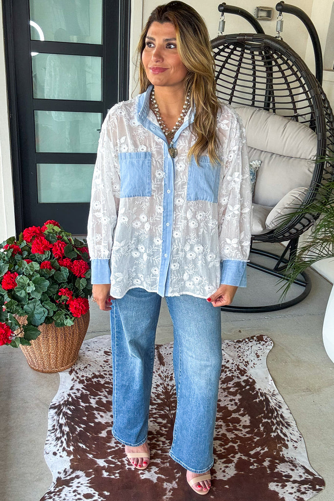 Diamond Dust Rhinestone Button Up Top - White - Made in Italy