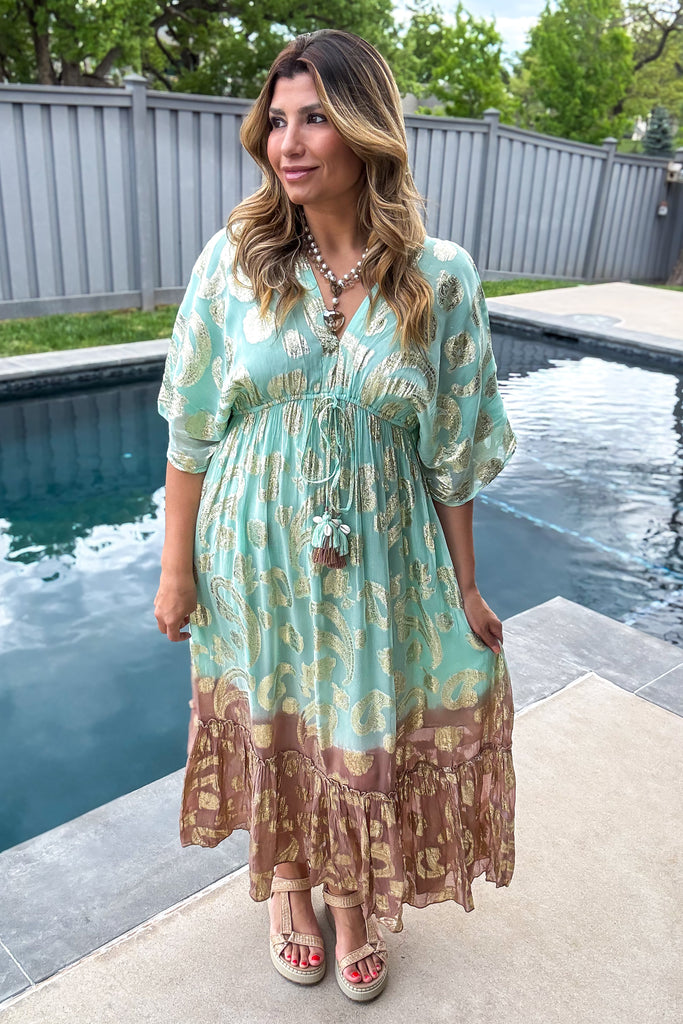 Sunset Paisley Dream Maxi Dress - Mint