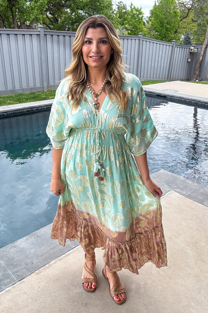 Sunset Paisley Dream Maxi Dress - Mint